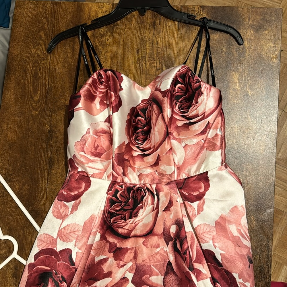 Floral rose, print, strapless gown